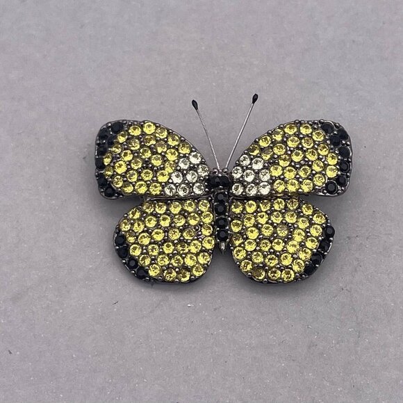Green Olive Pave Swarovski Crystal Butterfly Brooch in Gold Tone - Picture 2 of 6